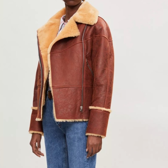 Sandro Zinal Shearling Biker Jacket size 0/XS - Picture 3 of 16